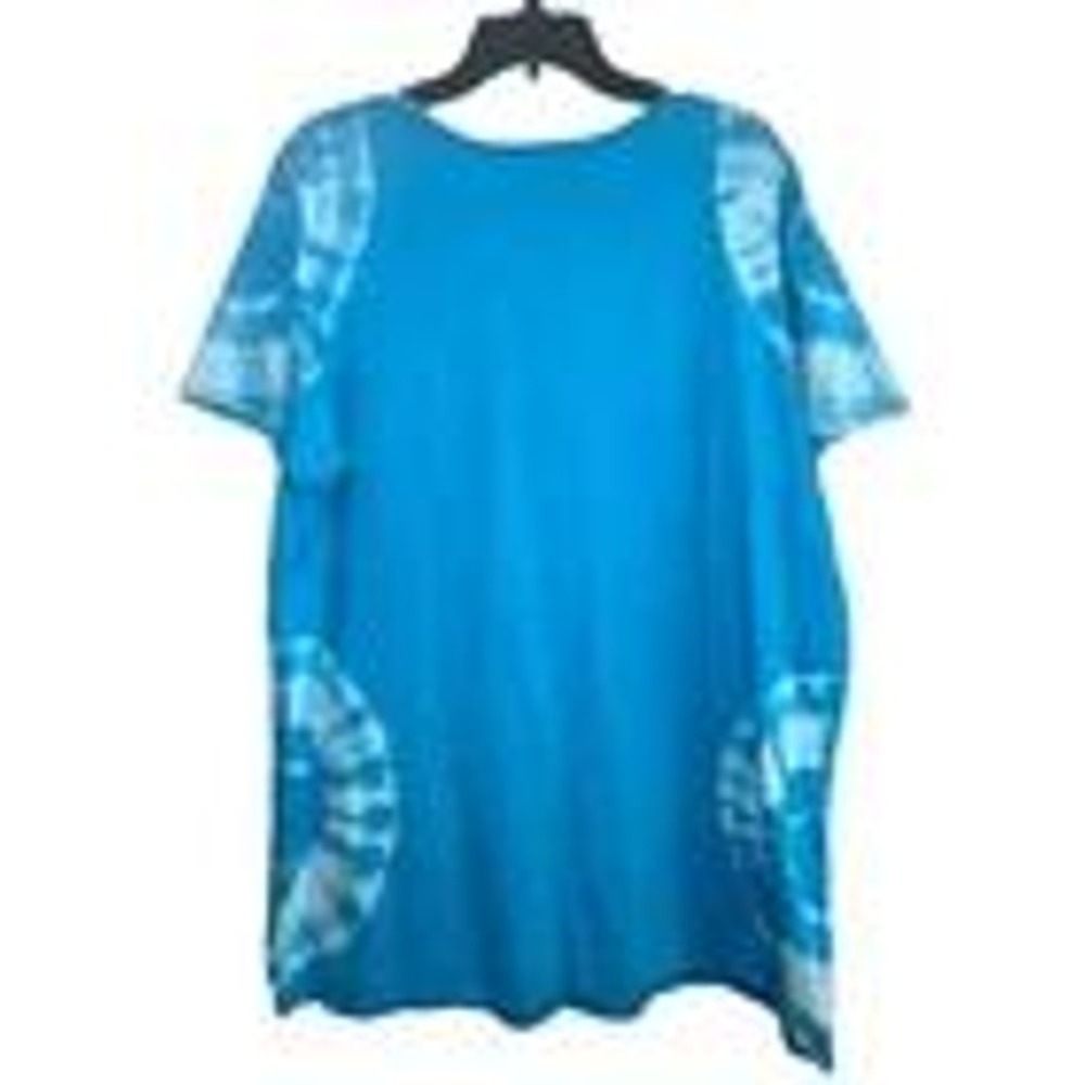 Roaman's Women's 1X Blue Tie Dye Embellished V Neck Short Sleeve T Shirt Top - Picture 2 of 8